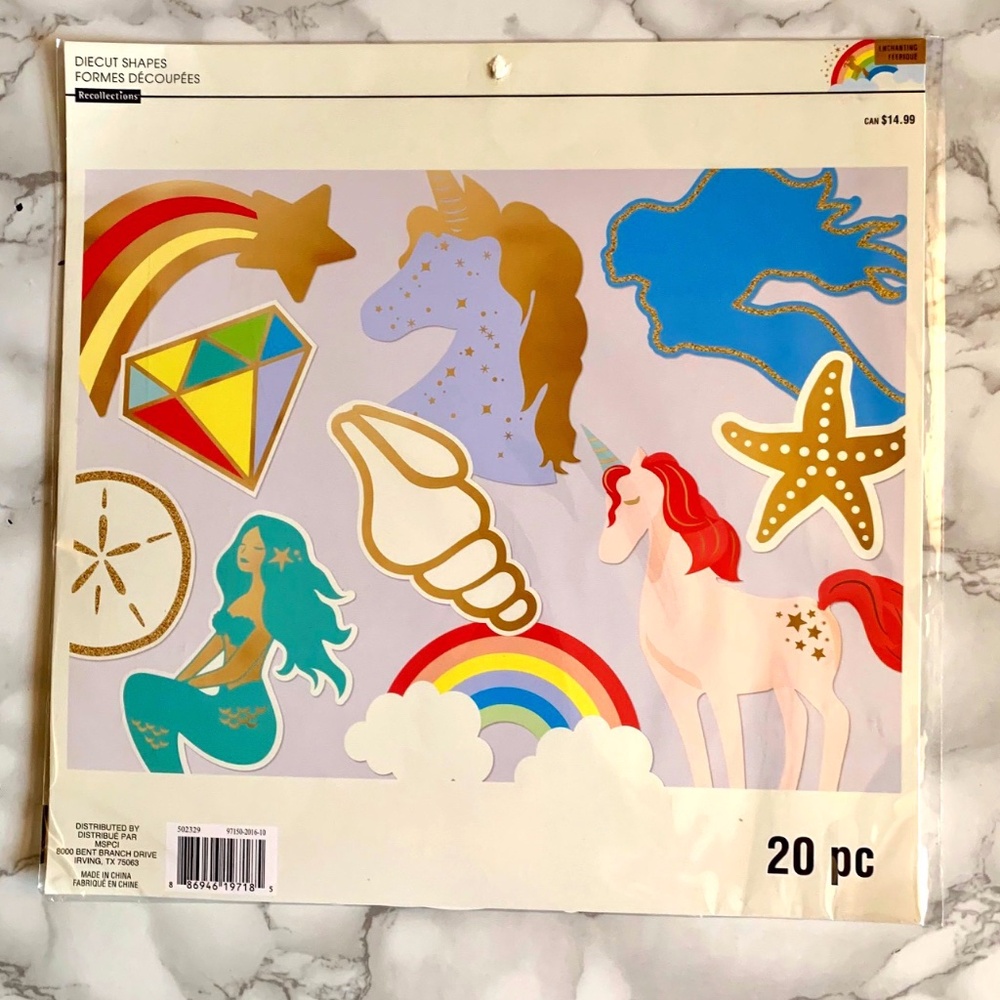 Mermaid and Unicorn Themed Die Cut Shapes -20 pc (NEW)